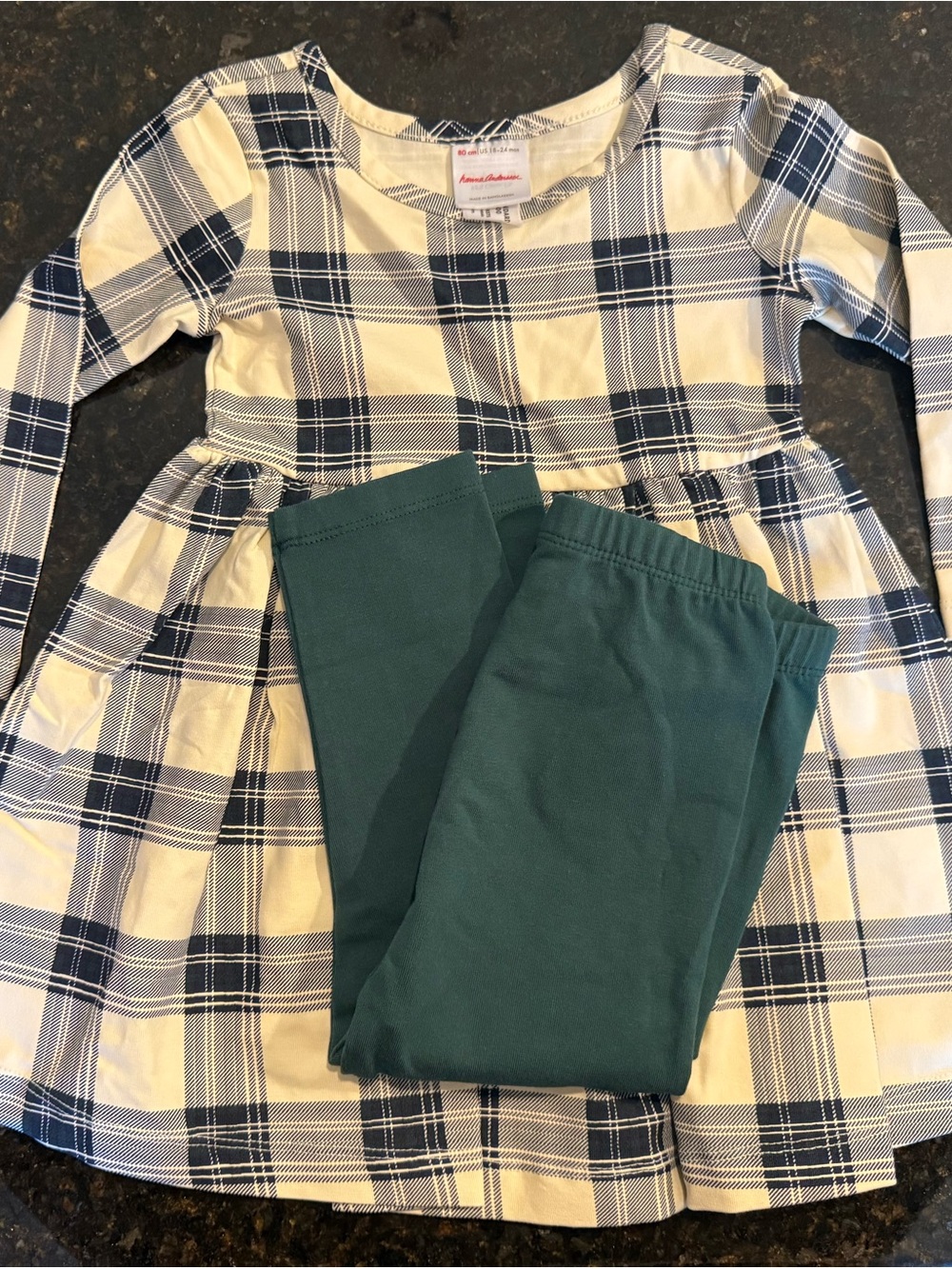 Hanna Andersson Navy Plaid Dress with Teal Leggings
